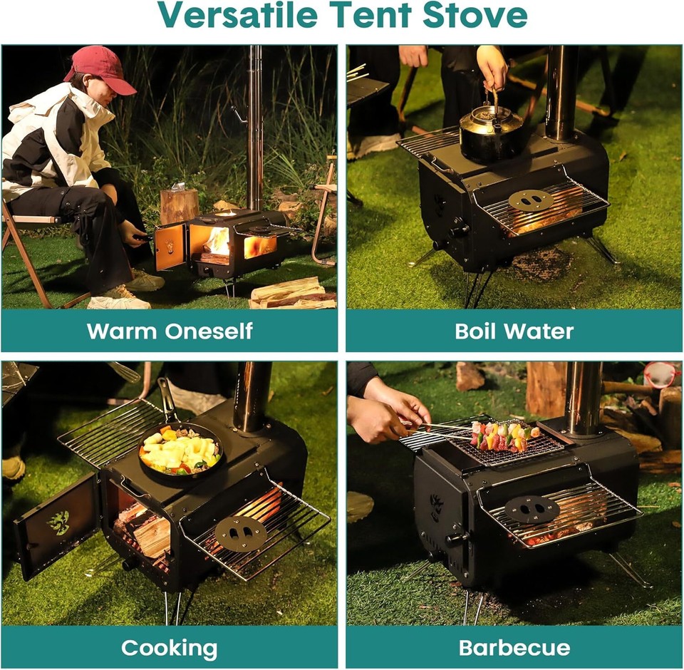 Outdoor Camping Tent Wood Stove Portable Heating Wood Burning Heating