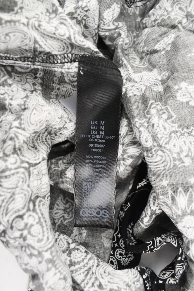 ASOS мужской черный белый пейсли печать длинным рукавом рубашка размер M - Изображение 4 из 4