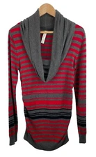 Rina Rossi Womens Size Medium Gray Red Striped Tunic Sweater Cowl Neck