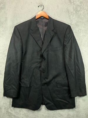 Mens 46L Suit Jacket Blazer Coat 100% Wool Paulo So Lari Athletic Gray Striped