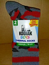 Kodiak Boys Camo Black/Red Medium 10 to 2 1/2 Thermal Socks 2 pair pack