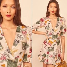 NWT Reformation Carmelo 100% Linen Wrap Mini Dress in Vacaciones Print Size S