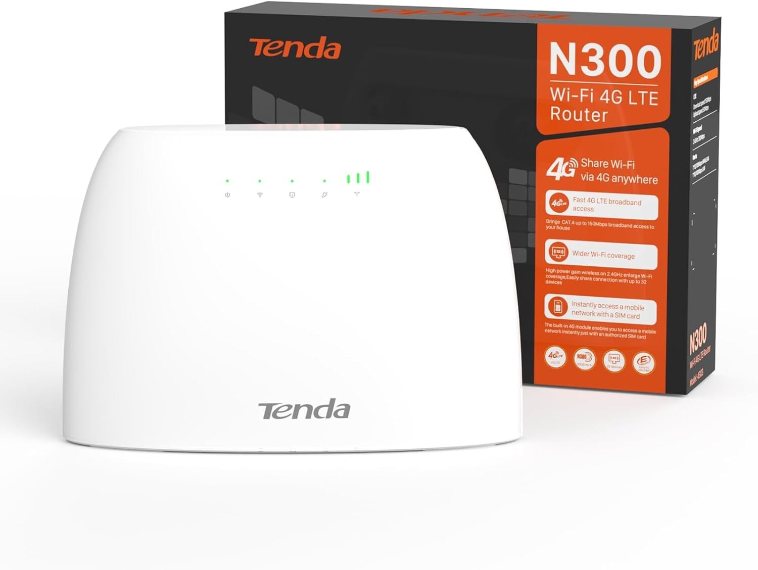 Tenda 4G03 Router 4G LTE Cat4 N300 - WiFi Stabile con SIM per Casa