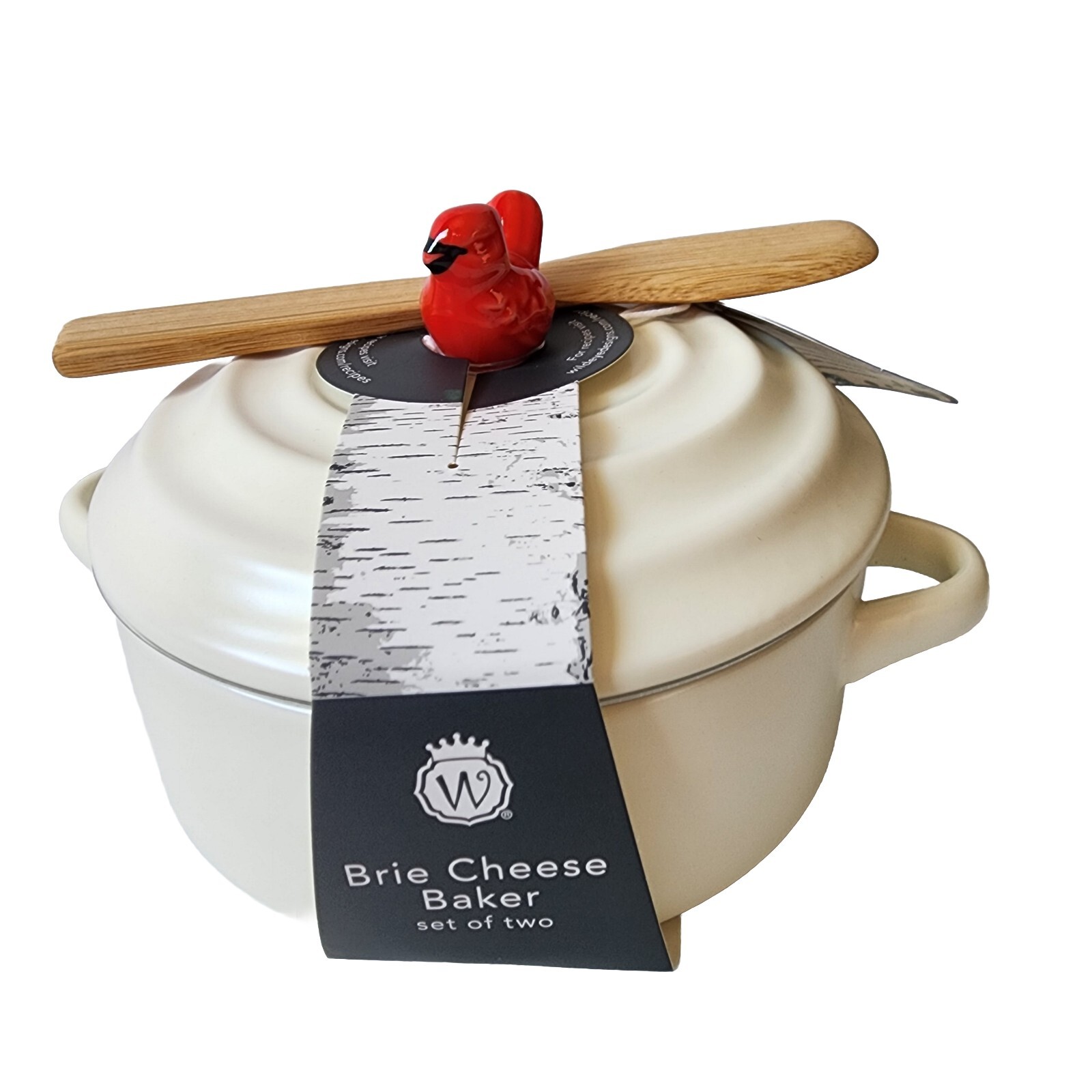 Brie Cheese Baker Set Christmas Cardinal Stoneware Ceramic Wild Eye