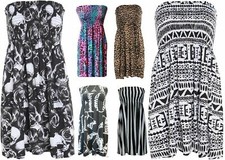 Ladies Femme Imprimé Bandeau Poitrine Recueillir Sans Fin Haut Mini Robe