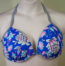 Shade Shore Women Blue Floral Padded Halter Bikini Top 38D