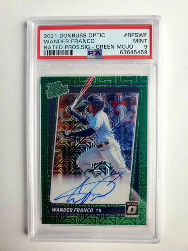 2021 Donruss Optic Wander Franco Rated Prospect Green Mojo Prizm Auto /99 PSA 9
