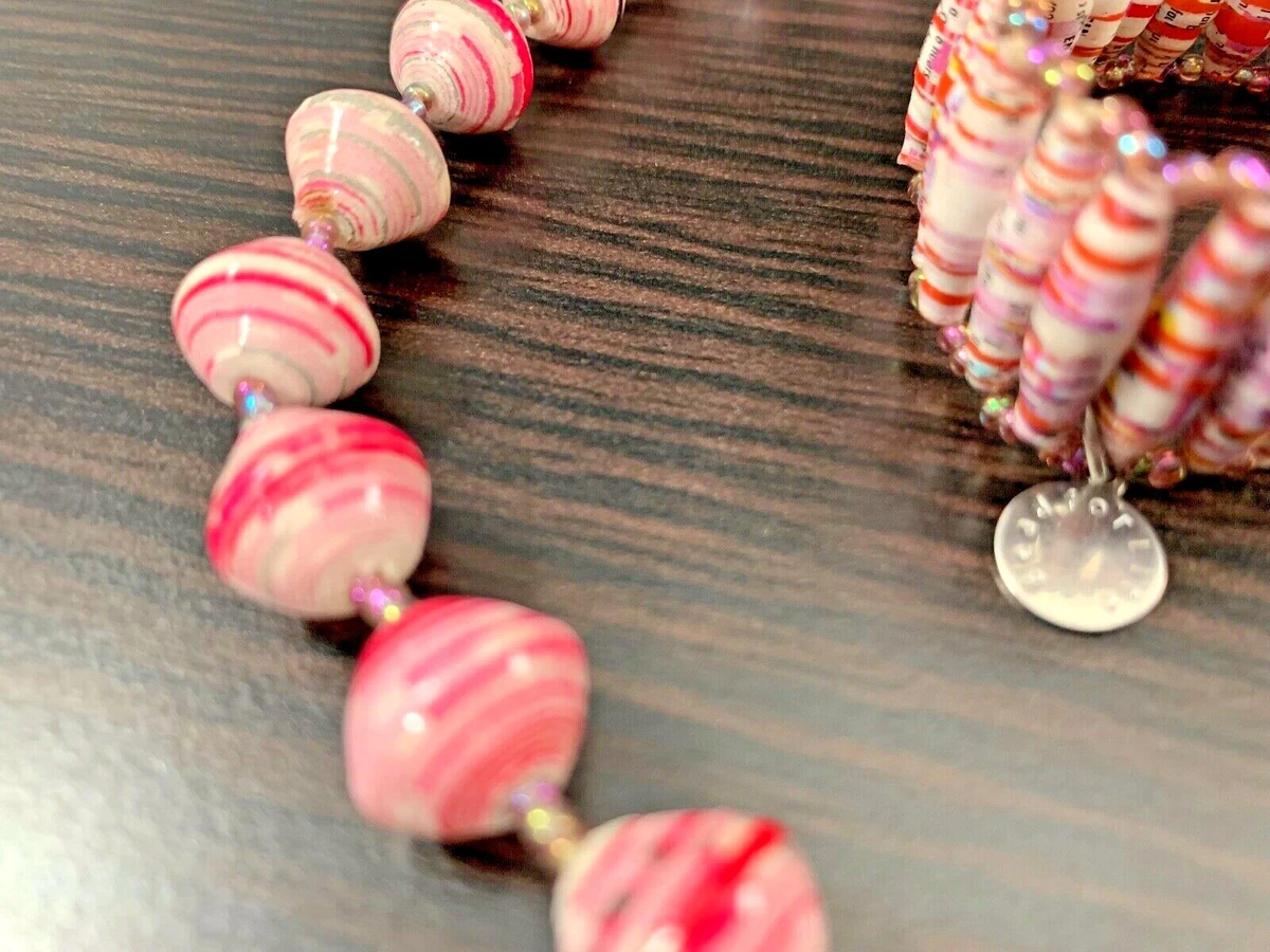 Pink Paper Bead Bracelet