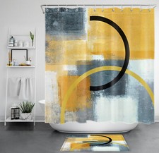 Minimalist Black and Yellow Geometric Shower Curtain Set for Bathroom Decor