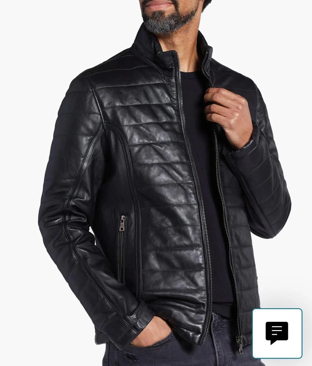 Mens Quilted Stich Pocket Puffer Genuine Lambskin Leather Black Jacket