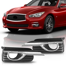 Fits 2014-2017 Infiniti Q50 Pair Bumper Fog light Cover Grill Trim