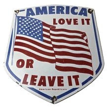 Vintage America Love it or Leave it Sign - Porcelain Gas Station Pump Sign