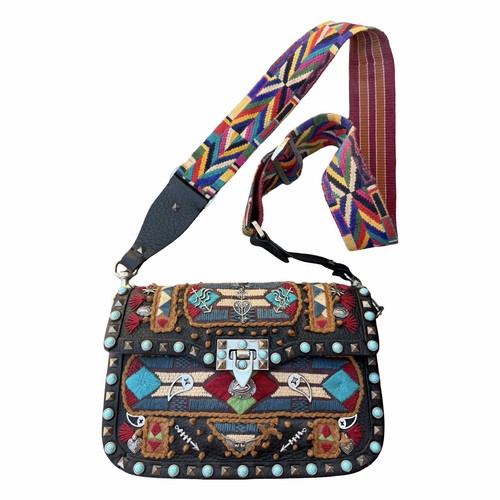 Authentic Valentino Brand Embroidered Beaded Genuine Leather Crossbody Bag Purse