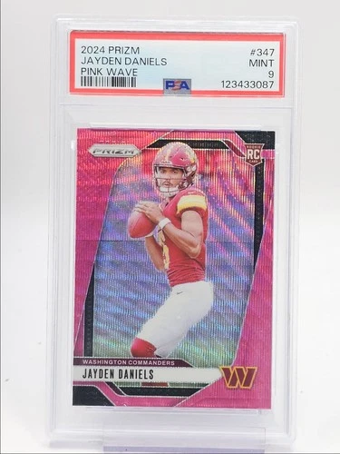 JAYDEN DANIELS 2024 PANINI PRIZM ROOKIE FOOTBALL PINK WAVE RC PSA 9 Q0004