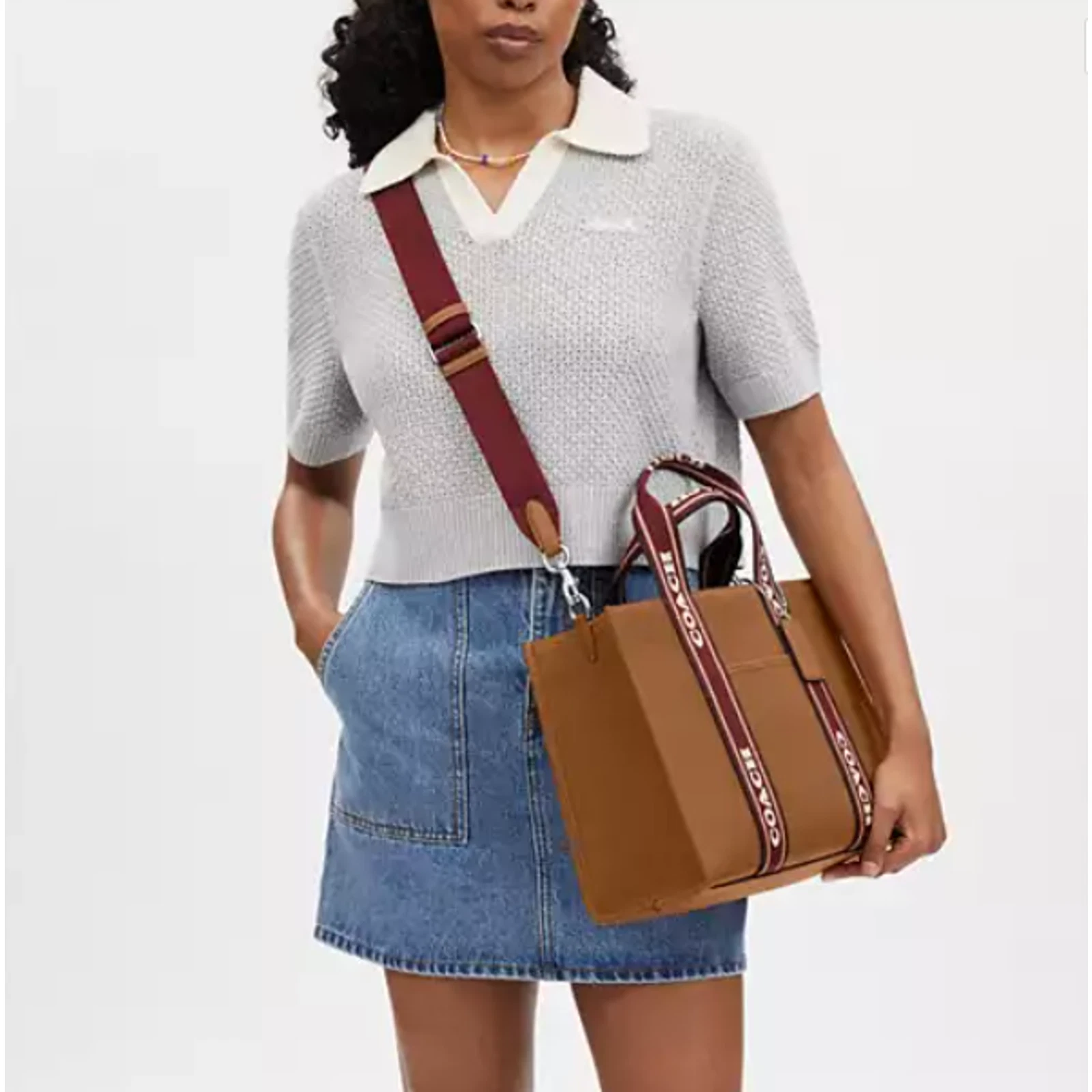 Borsa a tracolla Coach Smith Tote Bag in pelle argento Penny Multi Cu997 nuova con etichetta