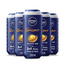 Nivea Men Sport Revitalising 3-in-1 Shower Gel Body Face Hair 250ml Bulk Pack 5