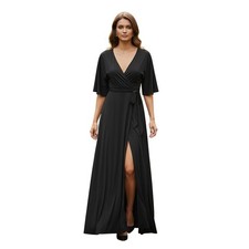 Boohoo NWT Black Maxi Dress 4 Made in UK Formal Gown High Slit Kimono Slve Chic
