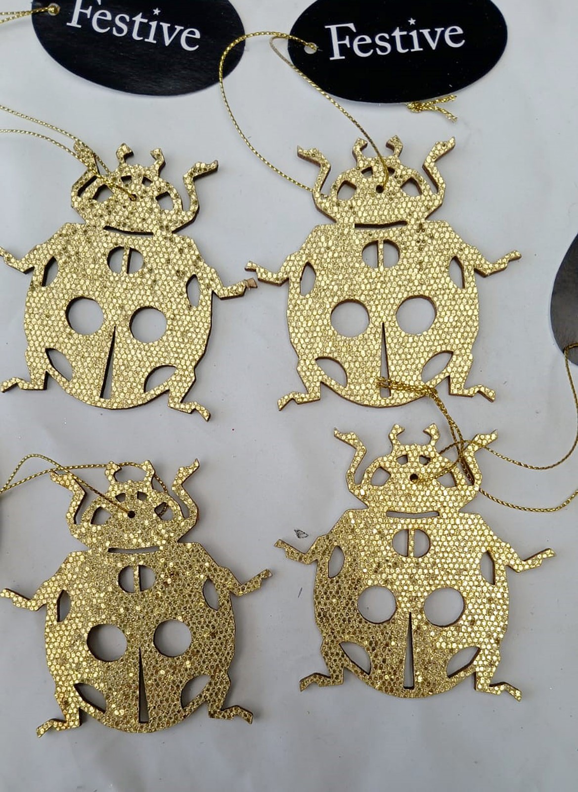 JobLot Clearance Gold Christmas Tree Decorations Ladybird Insect Bug Ornaments 4