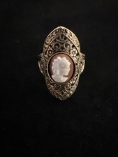 Unique Filigree 14k GE W/Mounted Profile Cameo On Background (4 Sizes Avail)