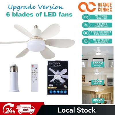 40W Socket Fan Light Ceiling Fans With Lights w/Remote Dimmable LED Ceiling Fan