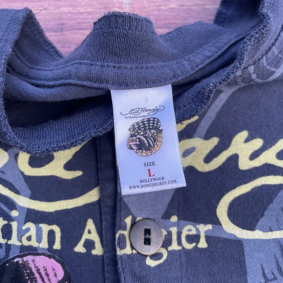 Camisa De Colección Ed Hardy Calavera Muerte Gloria AOP Tatuaje Manga Larga Y2K Para Hombres Talla L Foto 4 de 4