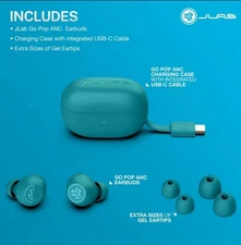 JLab Go Pop Active Noise Cancelling Bluetooth Earbuds , 24+ Hr Playtime