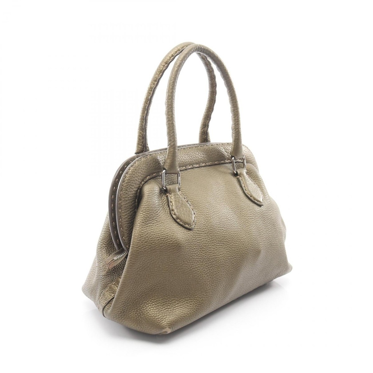 FENDI Selleria Doctor's Metallic Handbag 8BN127 leather Khaki Used