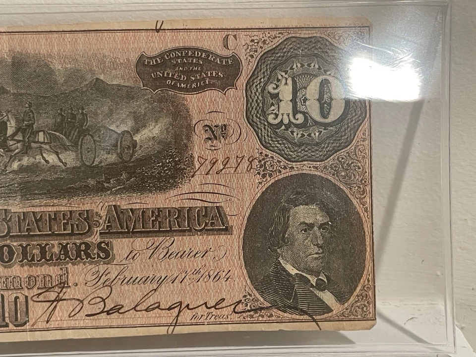 1864 Confederate States $10 Bill T-68 Richmond Civil War Currency CSA Note - Image 4 of 4