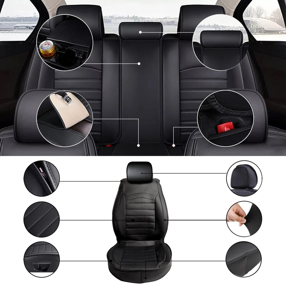 Juego completo de fundas de asiento de cuero delanteras traseras para Honda CRV Accord Civic 2010-2024 Foto 3 de 4