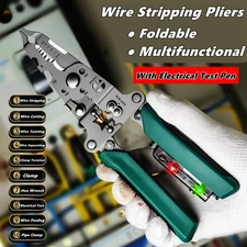 Multifunction Wire Stripper & Tester – Foldable Cable Cutter Crimper Pliers Tool