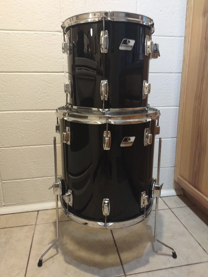 Juego de 2 Black Ludwig Rocker serie 16"" piso y 13"" Tom, números coincidentes, EXCELENTE Foto 4 de 4