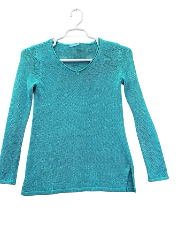 Suéter J. McLaughlin Para Mujer Azul Cuello en V Tejido Abierto Pullover Boho Talla XS Foto 2 de 4