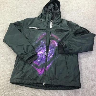 Grenade Jacket Mens Small Black Hooded Full Zip Galaxy Print