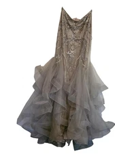 Camille La Vie Dress Womens 10 Champagne Sequin Tulle Mermaid Gown