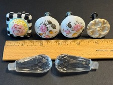 6 Misc Vintage Hardware Cabinet Furniture Drawer Knobs: 4 Painted Flower Ceramic