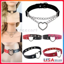 PU Leather Choker Necklace Adjustable Heart Chain Neck Collar Goth Punk Jewelry
