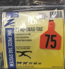 Z Tags Calf Ear Tags Orange Numbered #51-75 25 Count Easy Application