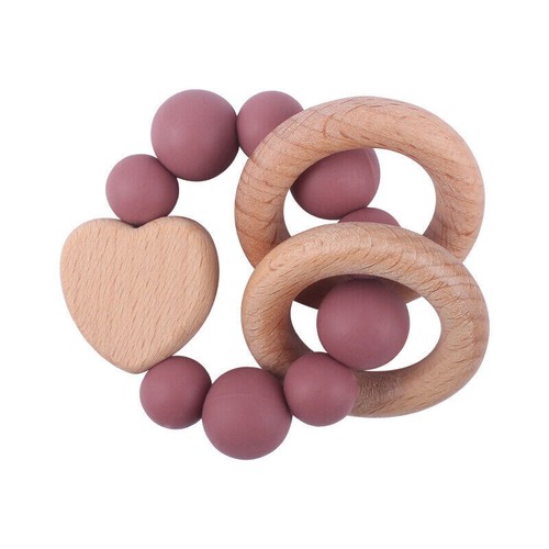 Bracelets Rattles Wooden Teether Teething Baby Shower Gifts Silicone Toys - Picture 18 of 18