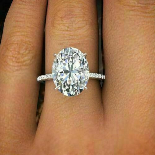Oval Cut 3.50Ct Diamond Solid 14K White Gold Engagement Ring Simulated Size 9.5