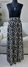 USA New Womens BLACK & WHITE GEOMETRIC SLEEVELESS BOHO TANK MAXI DRESS S M L XL