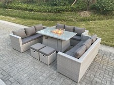 Image of Fimous PE Rattan Garden Furniture Sofa Gas Fire Pit Heater Dining Table Sets