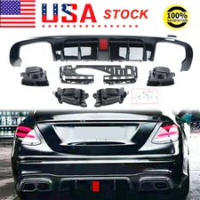 B Style Rear Bumper Diffuser+Quad Exhaust Tips For Benz W213 E300 E63 2016-2020