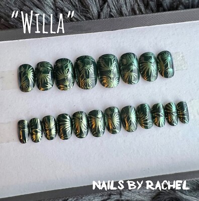 Press On Gel Fake Nails, kurz oval, ''Willa'' [grün 420 Blatt]