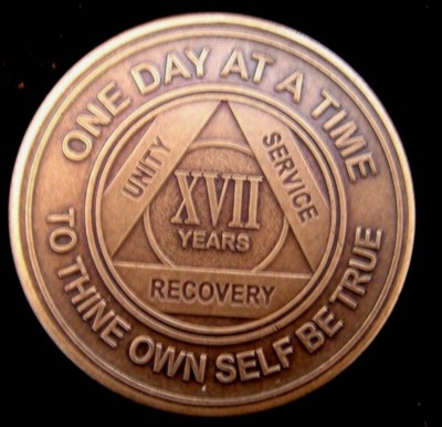 Alcoholics Anonymous AA 17 Year Bronze Medallion Token Chip Sobriety ...