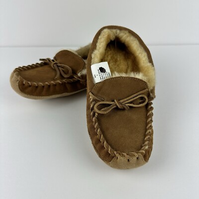 LL BEAN Kids Brown Suede Shearling Lined Wicked Good Moc