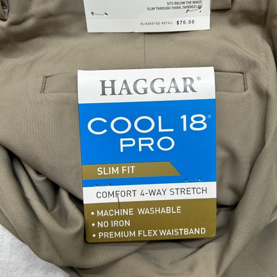 Haggar Cool 18 Pro Dress Pants Mens 29x32 Tan Slim Fit Comfort 4-Way Stretch - Image 4 of 4