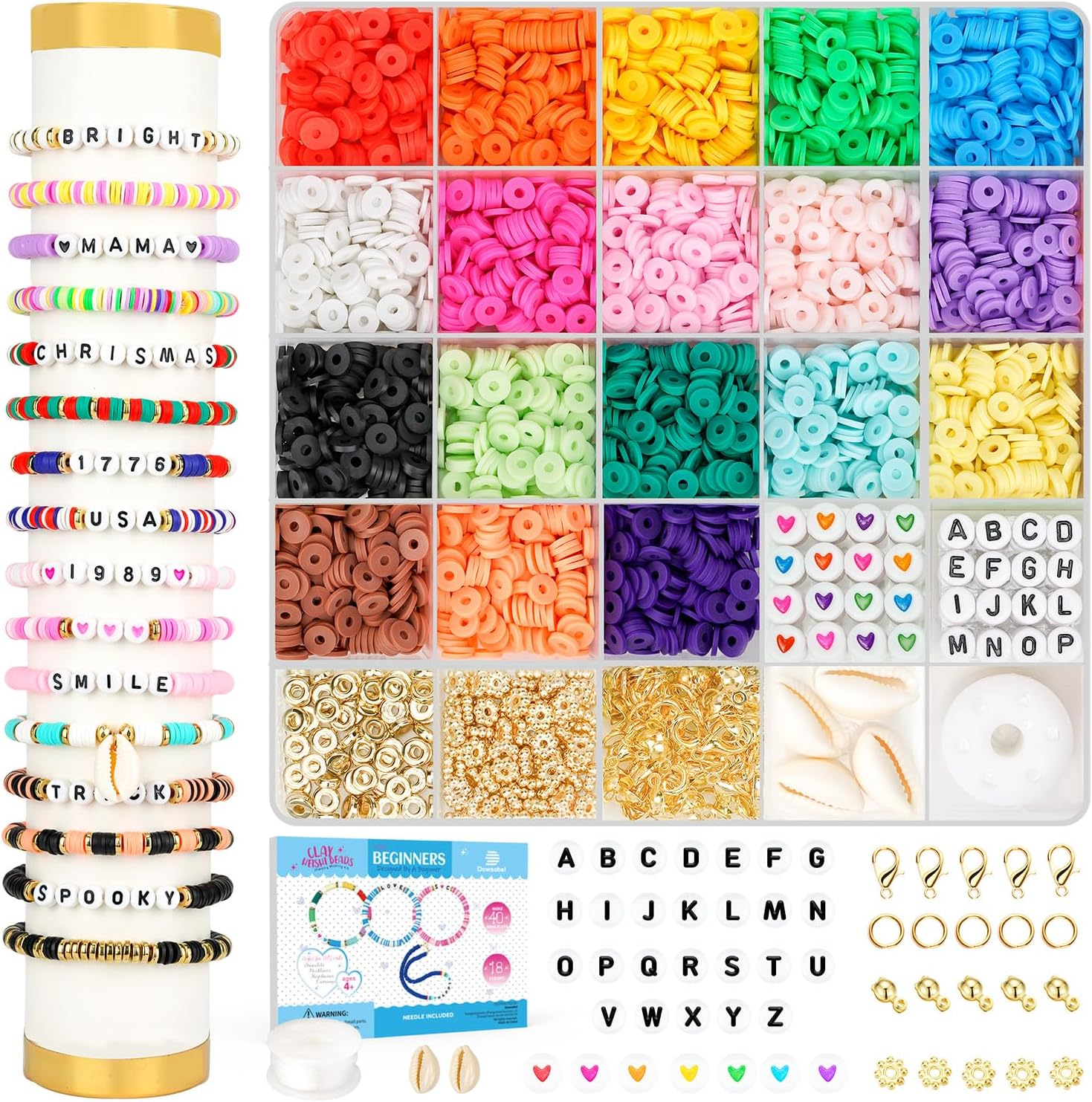 4000Pcs Clay Beads Toys for Girls Kids, 18 Colors Preppy Clay Beads Friendship B