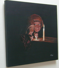 ENFANTS  NEPAL TIBET TABLEAU Portrait peint par N.PETRY