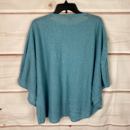 Eileen Fisher Sweater Womens M Blue Linen Poncho Pullover Boat Neck Lightweight - Picture 6 of 7