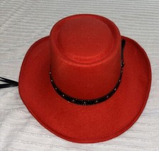 Western Express Inc COWBOY HAT Faux Felt Gambler Red/Black Trim Chin Straps Sz7